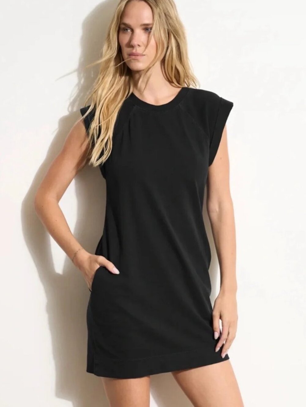 Rowan Estelle Cap-Sleeve Raglan Heritage Tee Shirt Dress Pockets Black Small